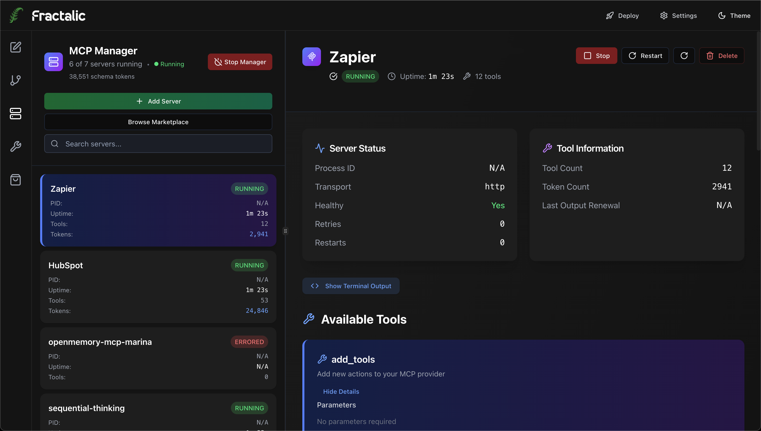 Fractalic MCP Integration Dashboard